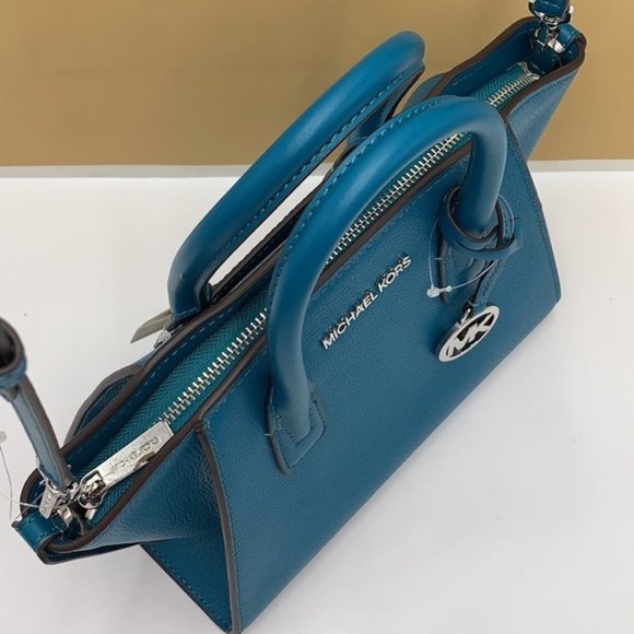 Michael Kors Avril Small Leather Top-Zip Satchel Lagoon color - Picture 12 of 16